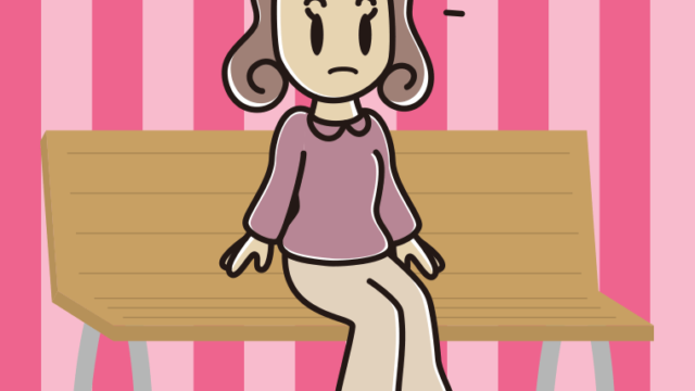 ベンチで何かに気付く女子大学生のイラスト【色、背景あり】PNG