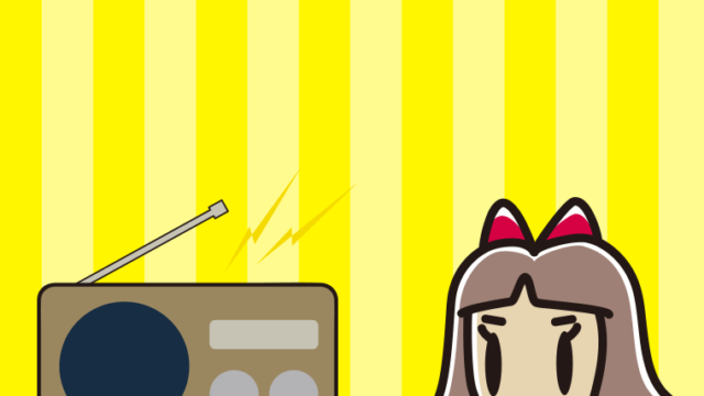 ラジオに案内する小学生女子のイラスト【色、背景あり】PNG