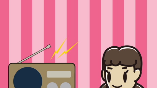 ラジオに案内する女子中学生のイラスト【色、背景あり】PNG