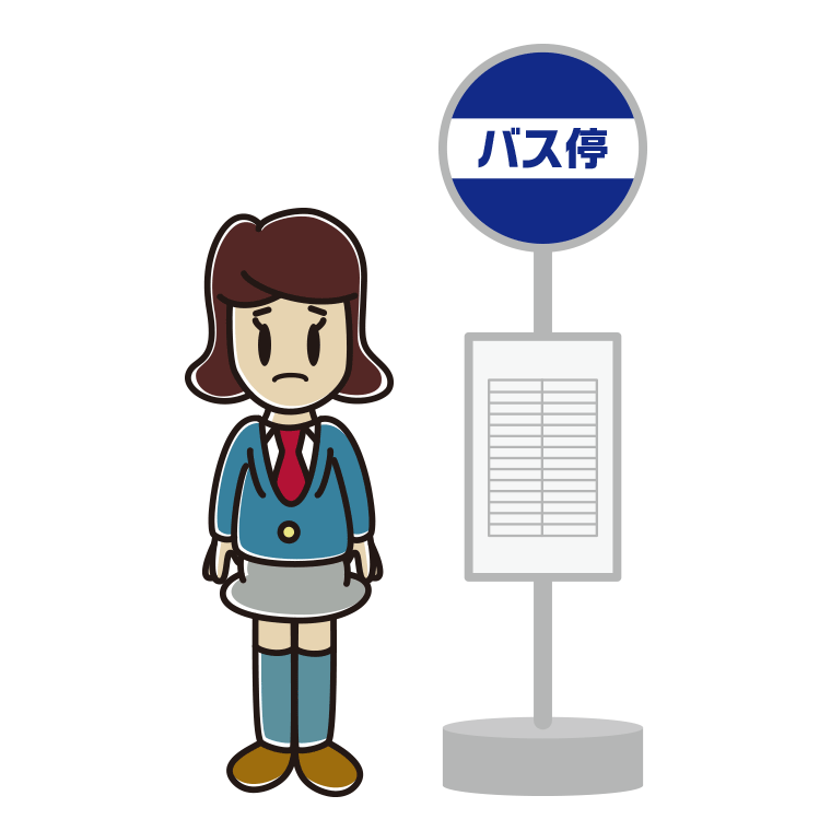 バス停で困る女子高校生のイラスト【色あり、背景なし】透過PNG