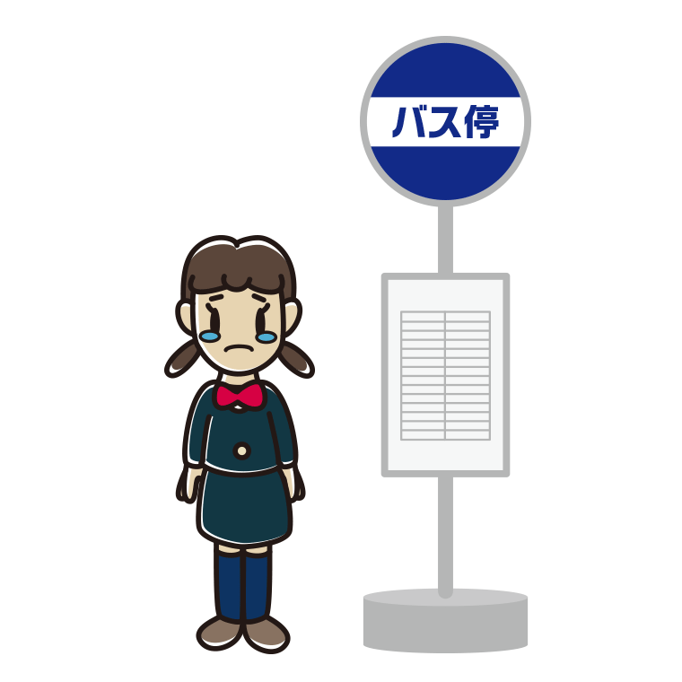 バス停で泣く女子中学生のイラスト【色あり、背景なし】透過PNG