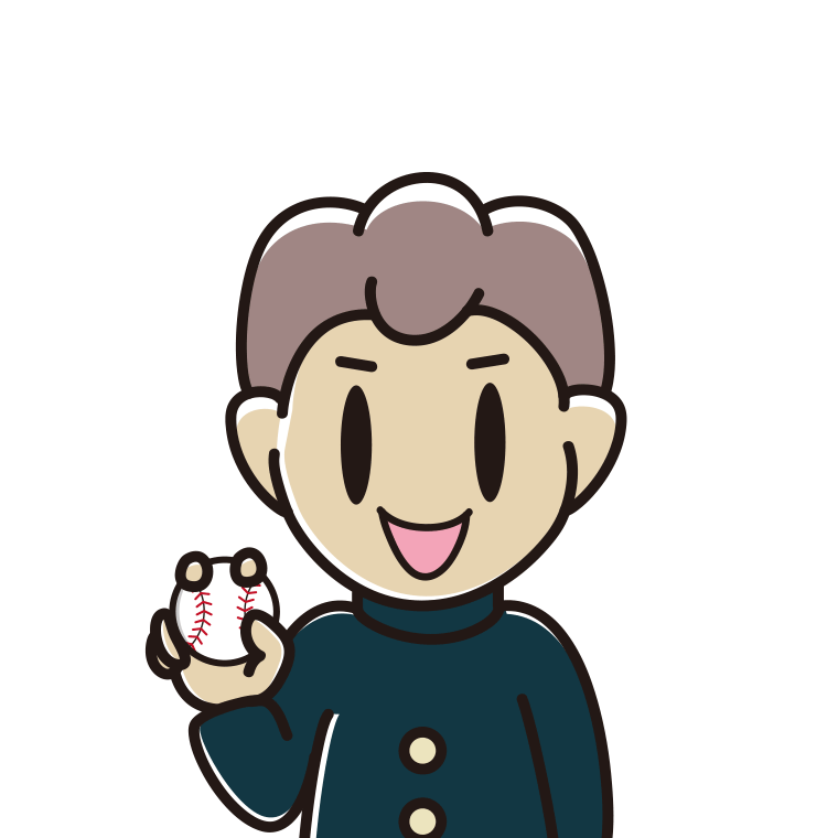 野球ボールを持つ男子中学生のイラスト【色あり、背景なし】透過PNG