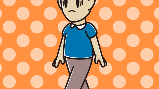 困って歩く男性のイラスト【色、背景あり】PNG