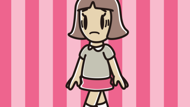 困って歩く小学生女子のイラスト【色、背景あり】PNG