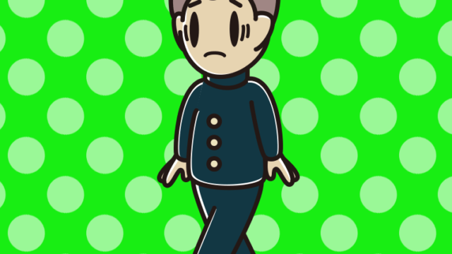 困って歩く男子中学生のイラスト【色、背景あり】PNG