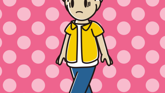 困って歩く男子大学生のイラスト【色、背景あり】PNG