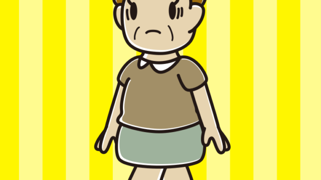 困って歩くおばさんのイラスト【色、背景あり】PNG