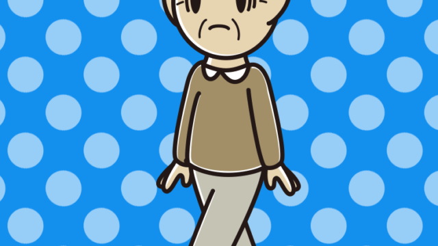 困って歩くおじいさんのイラスト【色、背景あり】PNG