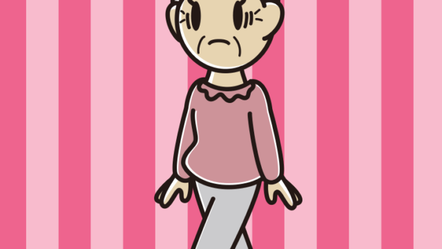 困って歩くおばあさんのイラスト【色、背景あり】PNG