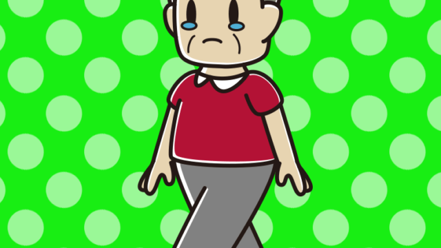 泣きながら歩くおじさんのイラスト【色、背景あり】PNG