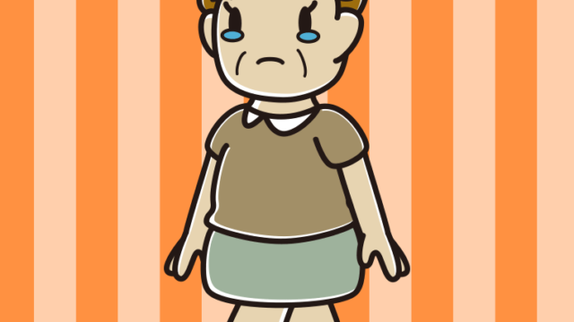 泣きながら歩くおばさんのイラスト【色、背景あり】PNG