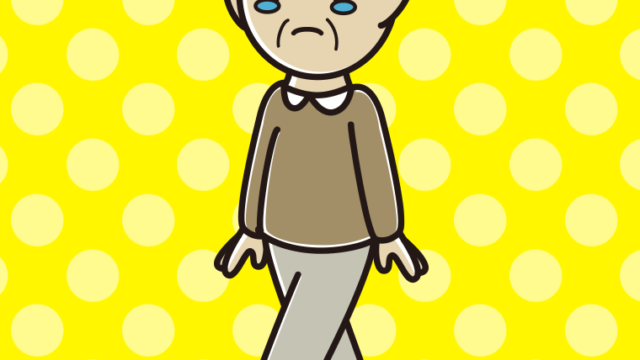 泣きながら歩くおじいさんのイラスト【色、背景あり】PNG