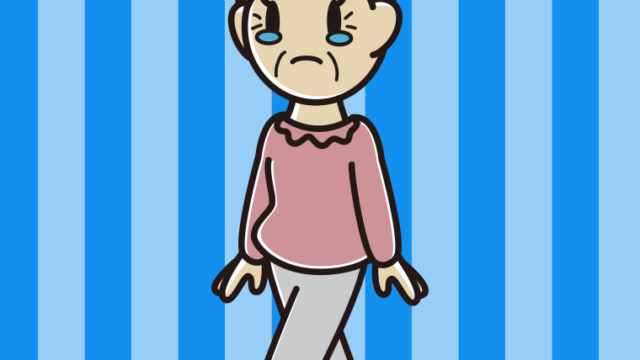 泣きながら歩くおばあさんのイラスト【色、背景あり】PNG
