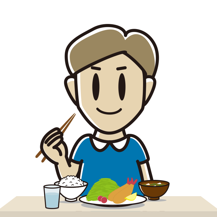 食事をする男性のイラスト【色あり、背景なし】透過PNG