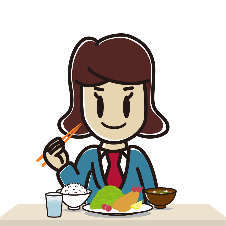 食事をする女子高校生のイラスト【色あり、背景なし】透過PNG