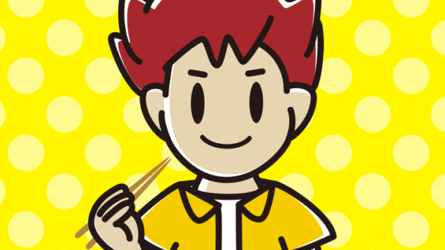 食事をする男子大学生のイラスト【色、背景あり】PNG