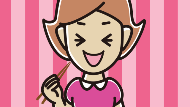 笑いながら食事をする女性のイラスト【色、背景あり】PNG