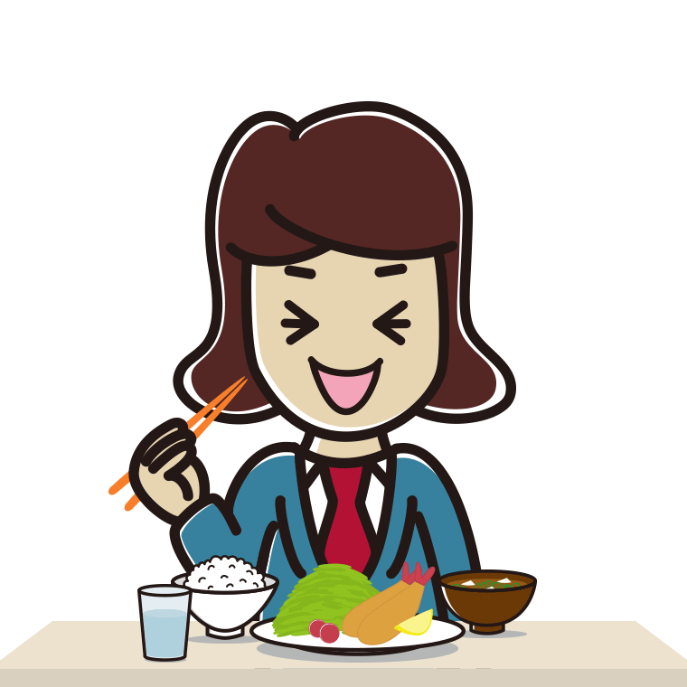 笑いながら食事をする女子高校生のイラスト【色あり、背景なし】透過PNG