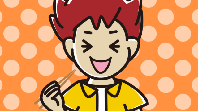 笑いながら食事をする男子大学生のイラスト【色、背景あり】PNG