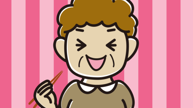 笑いながら食事をするおばさんのイラスト【色、背景あり】PNG