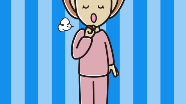 咳払いする部屋着の女性のイラスト【色、背景あり】PNG