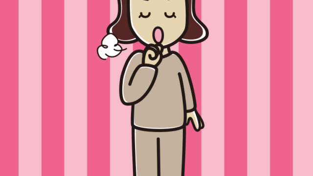 咳払いする部屋着の女子高校生のイラスト【色、背景あり】PNG