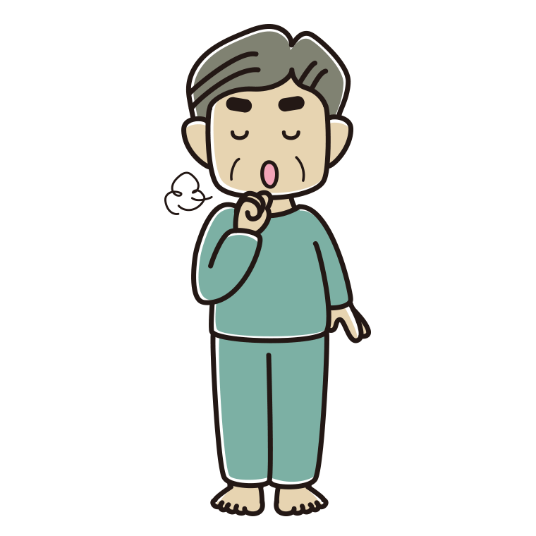 咳払いする部屋着のおじさんのイラスト【色あり、背景なし】透過PNG