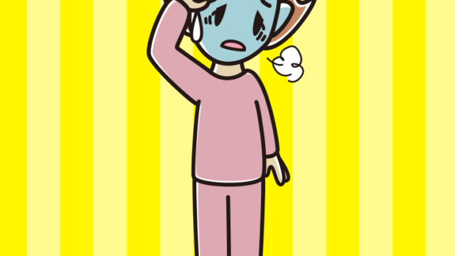 具合が悪い部屋着の女性のイラスト【色、背景あり】PNG