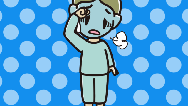 具合が悪い部屋着の小学生男子のイラスト【色、背景あり】PNG