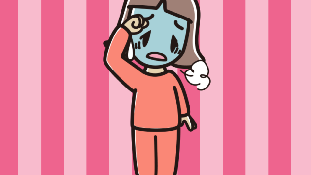 具合が悪い部屋着の小学生女子のイラスト【色、背景あり】PNG