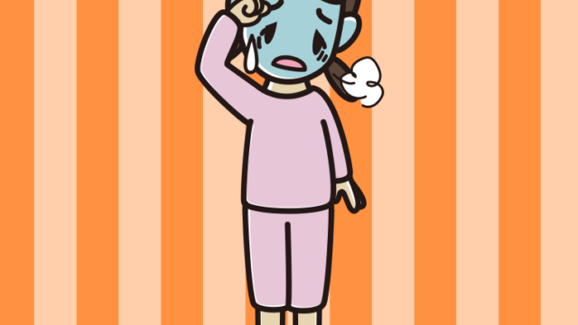 具合が悪い部屋着の女子中学生のイラスト【色、背景あり】PNG