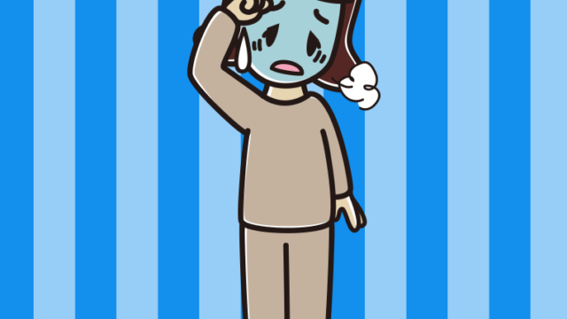 具合が悪い部屋着の女子高校生のイラスト【色、背景あり】PNG