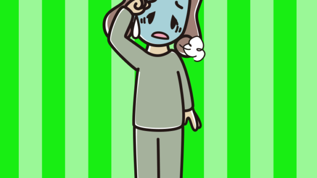 具合が悪い部屋着の女子大学生のイラスト【色、背景あり】PNG