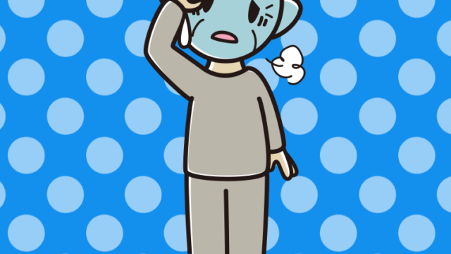 具合が悪い部屋着のおじいさんのイラスト【色、背景あり】PNG