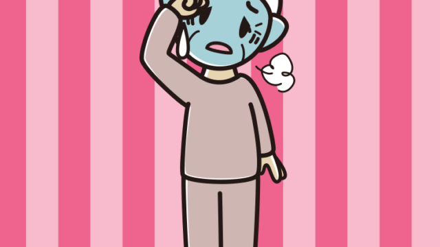 具合が悪い部屋着のおばあさんのイラスト【色、背景あり】PNG