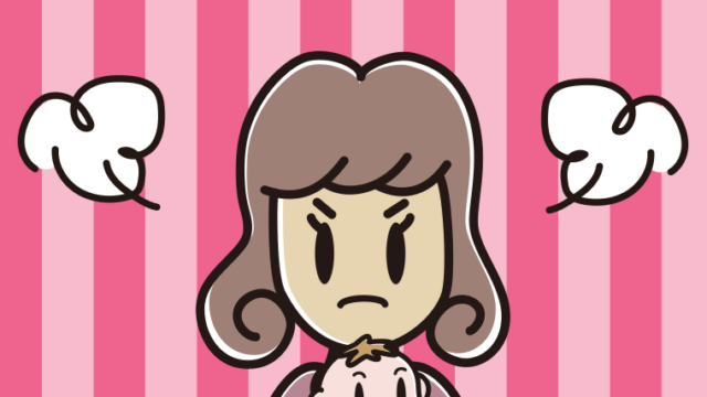 赤ちゃんを抱いて怒る女子大学生のイラスト【色、背景あり】PNG