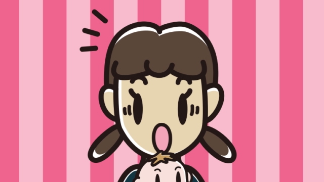 赤ちゃんを抱いて驚く女子中学生のイラスト【色、背景あり】PNG