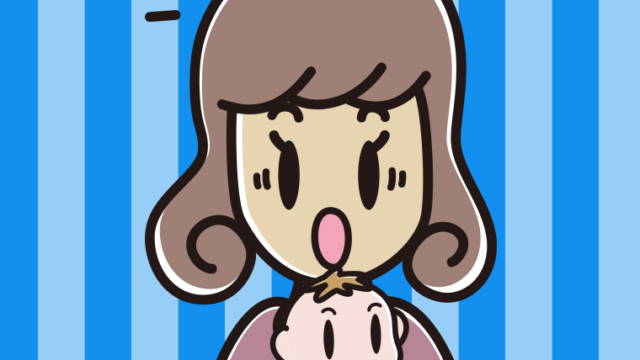 赤ちゃんを抱いて驚く女子大学生のイラスト【色、背景あり】PNG