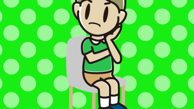 椅子で考える小学生男子のイラスト【色、背景あり】PNG