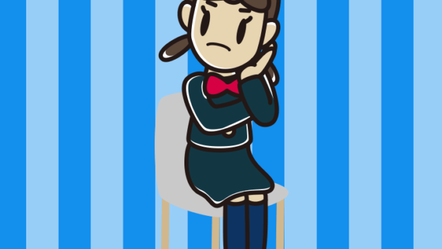 椅子で考える女子中学生のイラスト【色、背景あり】PNG