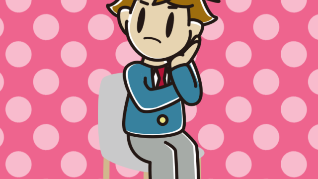 椅子で考える男子高校生のイラスト【色、背景あり】PNG