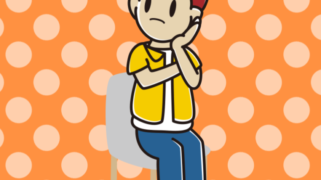 椅子で考える男子大学生のイラスト【色、背景あり】PNG