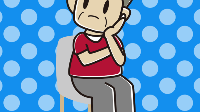 椅子で考えるおじさんのイラスト【色、背景あり】PNG