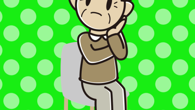 椅子で考えるおじいさんのイラスト【色、背景あり】PNG