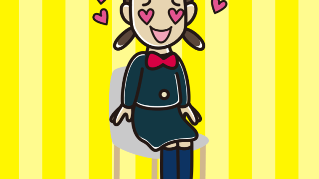 椅子で目がハートの女子中学生のイラスト【色、背景あり】PNG