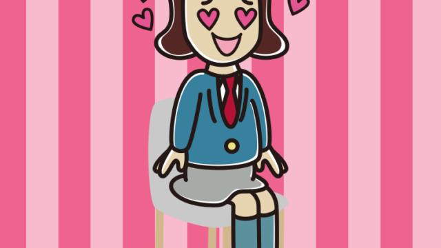 椅子で目がハートの女子高校生のイラスト【色、背景あり】PNG