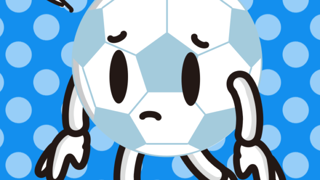 悲しそうなサッカーボールちゃんのイラスト【色、背景あり】PNG