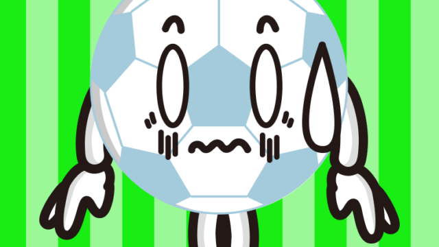 ショックを受けるサッカーボールちゃんのイラスト【色、背景あり】PNG