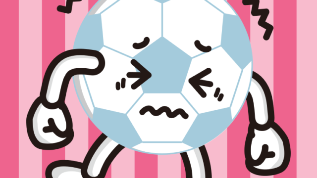 ブルブル震えるサッカーボールちゃんのイラスト【色、背景あり】PNG