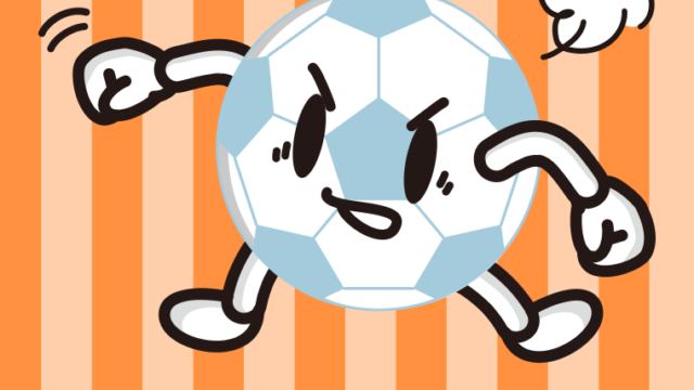 パンチするサッカーボールちゃんのイラスト【色、背景あり】PNG